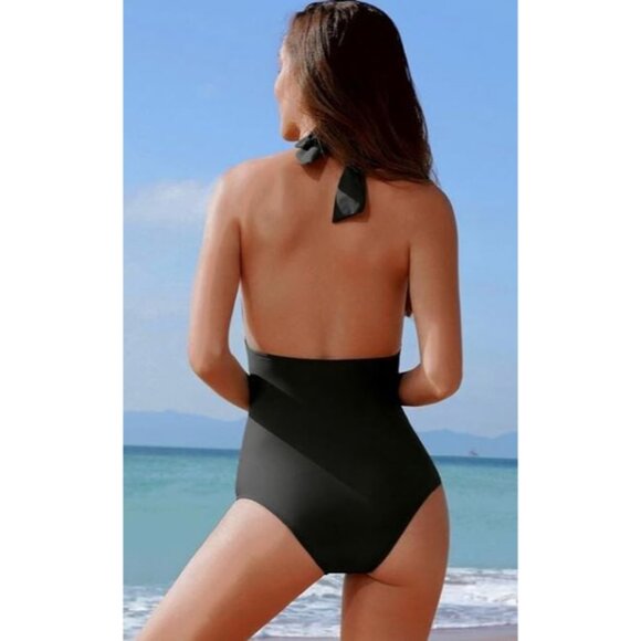 Tournesol Women's One Piece Swimsuit Halter Bathing Suit V Neck Ruched Swimwear - Picture 5 of 5